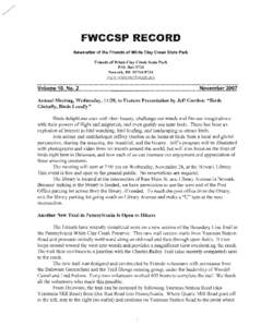 / FWCCSP RECORD Newsletter of the Friends of White Clay Creek State Park Friends of White Clay Creek State Park P.O. Box 9734 Newark, DE[removed]