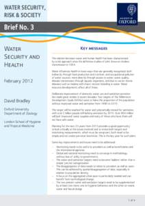 WATER SECURITY, RISK & SOCIETY Brief No. 3 Water Security and