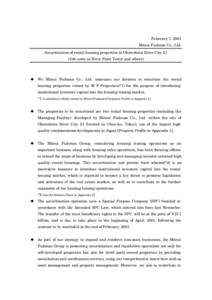 February 7, 2001 Mitsui Fudosan Co., Ltd. Securitization of rental housing properties in Okawabata River City[removed]units in River Point Tower and others)  u