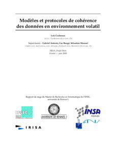 Modèles et protocoles de cohérence des données en environnement volatil Loïc Cudennec