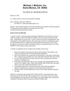 Michael J. McGuire, Inc. Santa Monica, CATECHNICAL MEMORANDUM March 16, 2014 To: Jeffrey Rosen, Corona Environmental Consulting From: Michael J. McGuire, PhD, PE