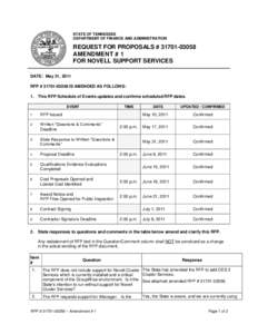 STATE OF TENNESSEE DEPARTMENT OF FINANCE AND ADMINISTRATION REQUEST FOR PROPOSALS # [removed]AMENDMENT # 1 FOR NOVELL SUPPORT SERVICES