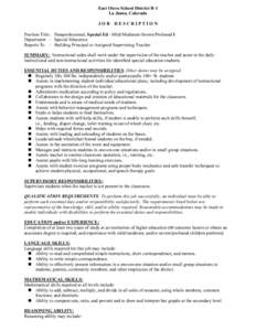 East Otero School District R-1 La Junta, Colorado JOB DESCRIPTION