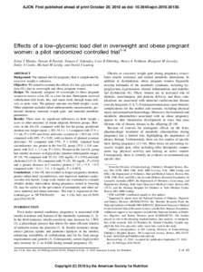 AJCN. First published ahead of print October 20, 2010 as doi: [removed]ajcn[removed]Effects of a low–glycemic load diet in overweight and obese pregnant women: a pilot randomized controlled trial1–4 Erinn T Rhode