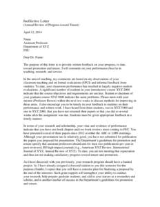 Ineffective Letter (Annual Review of Progress toward Tenure) April 12, 2014 Name Assistant Professor Department of XYZ