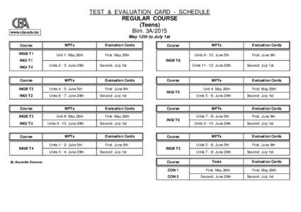 TEST & EVALUATION CARD - SCHEDULE REGULAR COURSE (Teens) Bim. 3Awww.cba.edu.bo