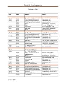 Wonersh U3A Programme February 2015 Date Time