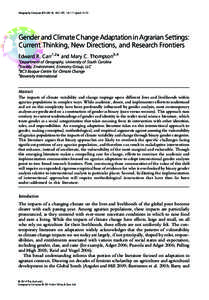 Geography Compass): 182–197, gec3Gender and Climate Change Adaptation in Agrarian Settings: Current Thinking, New Directions, and Research Frontiers Edward R. Carr1,2* and Mary C. Thompson3,4 