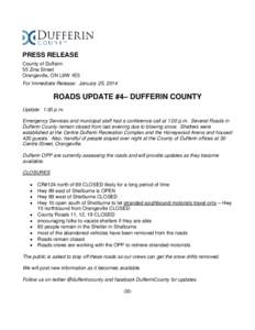 PRESS RELEASE County of Dufferin 55 Zina Street Orangeville, ON L9W 1E5 For Immediate Release: January 25, 2014