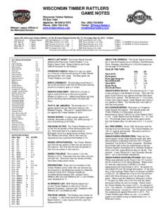 WISCONSIN TIMBER RATTLERS GAME NOTES Midwest League Affiliate of the Milwaukee Brewers