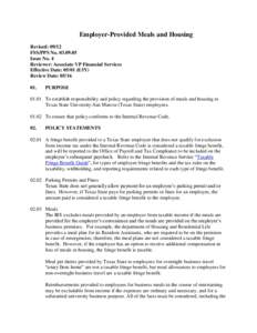 Employer-Provided Meals and Housing Revised: 09/12 FSS/PPS NoIssue No. 4 Reviewer: Associate VP Financial Services Effective Date: E5Y)