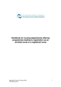 Handbook for nursing departments offering programmes leading to registration as an enrolled nurse or a registered nurse