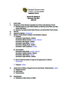 Legislative Council Session 82, Meeting #1 November 13th, 2014 UMC 247 I. II.