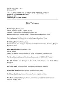 APFED3/MS/02/Doc.2.rev.2 22 January 2003 ASIA-PACIFIC FORUM FOR ENVIRONMENT AND DEVELOPMENT MULTI-STAKEHOLDER MEETING 24 January 2003 Guilin, People’s Republic of China