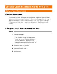 Staying on Top of Physical Activity. Lifestyle Coach Facilitation Guide: Post-Core