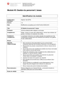 Module H3: Gestion du personnel I, bases Identification du module Collaborateur technique  Stephan Isler (EFS)