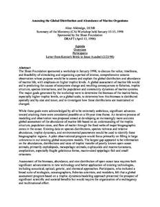 Assessing the Global Distribution and Abundance of Marine Organisms Alice Alldredge, UCSB Summary of the Monterey (CA) Workshop held January 13-15, 1998 Sponsored by the Sloan Foundation DRAFT (April 13, 1998) Agenda