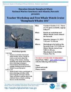 Hawaiian Islands Humpback Whale National Marine Sanctuary and Atlantis/Navatek presents Teacher Workshop and Free Whale Watch Cruise “Humpback Whales 101”