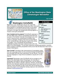 Office of the Washington State Climatologist Newsletter April 18, 2008 In this Issue