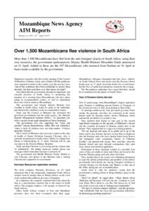 Mozambique News Agency AIM Reports Repo rt no .505 , 22 nd