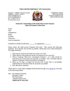THE UNITED REPUBLIC OF TANZANIA Telegrams:“CABINET” DAR ES SALAAM Telephone: [removed], [removed]E-mail: [removed] E-mail: [removed] Fax: [removed]