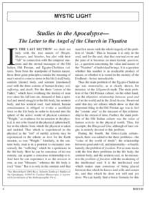 MYSTIC LIGHT  Studies in the Apocalypse— The Letter to the Angel of the Church in Thyatira N THE LAST SECTION* we dealt not only with the true nature of Weight,