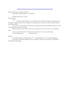 Southern Campaign American Revolution Pension Statements & Rosters Pension Application of William Albert X7 Transcribed and annotated by C. Leon Harris Vicksburg, Miss Feb’y[removed]Hon Jeff. Davis, Dr Sir