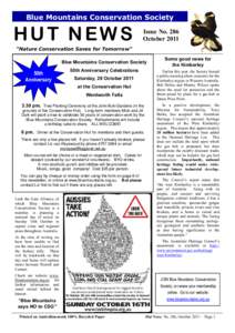 Blue Mountains Conservation Society  HUT NEWS Issue No. 286 October 2011