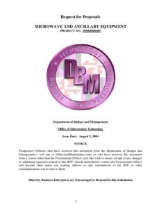 RFP 050R4800405 Microwave and Ancillary Equipment