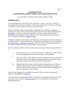 Offers to Settle in the Federal Court of Appeal and in the Federal Court