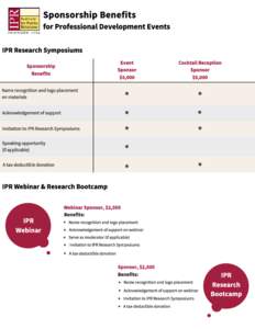 Sponsorship Benefits for Professional Development Events IPR Research Symposiums  Event