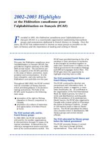 [removed]Highlights at the Fédération canadienne pour l’alphabétisation en français (FCAF) F