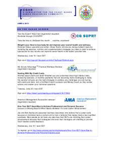 CGHR A NEWSLETTER FOR THE COAST GUARD HUM AN RESOURCES COMMUNITY JUNE 4, 2013 ON