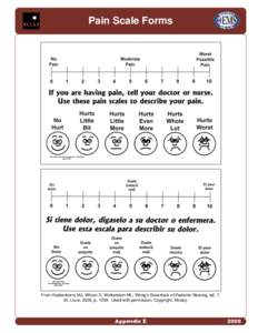 Pain Scale Forms  From Hockenberry MJ, Wilson D, Winkelstein ML; Wong’s Essentials of Pediatric Nursing, ed. 7, St. Louis, 2005, p[removed]Used with permission. Copyright, Mosby.  Appendix E