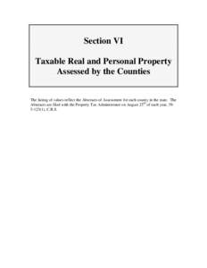 Section VI Taxable Real and Personal Property Assessed by the Counties The listing of values reflect the Abstracts of Assessment for each county in the state. The Abstracts are filed with the Property Tax Administrator o
