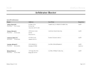 CLAD  Civil Law Division Arbitrator Roster Auto/PI Arbitrators