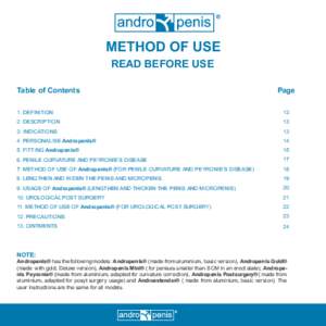 METHOD OF USE READ BEFORE USE Table of Contents  Page