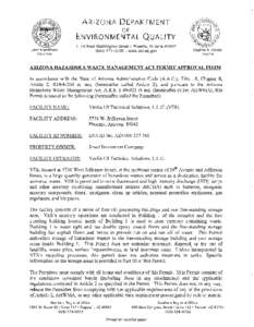 AHWMA Permit EPA ID NO. AZ0[removed]Veolia ES Technical Solutions, L.L.C. Table of Contents Final Permit