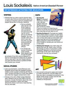 Louis Sockalexis  Native American Baseball Pioneer RIF EXTENSION ACTIVITIES FOR EDUCATORS WRITING