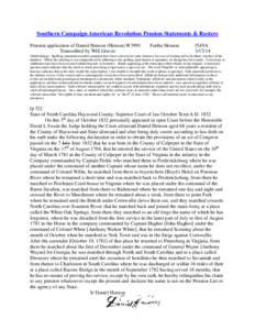 Southern Campaign American Revolution Pension Statements & Rosters Pension application of Daniel Henson (Hinson) W3991 Transcribed by Will Graves Fariba Henson