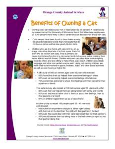 Orange County Animal Services  Benefits of Owning a Cat •  •