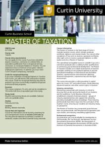 Curtin Business School  MASTER OF TAXATION CRICOS code 027239K Course code