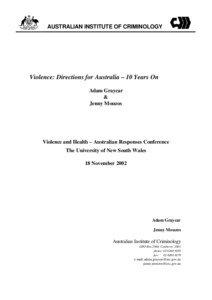 Violence: Directions for Australia - 10 Years On