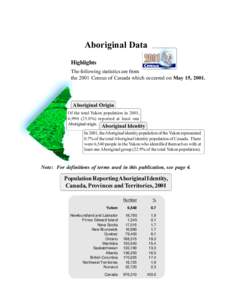 Aboriginal Data Highlights The following statistics are from the 2001 Census of Canada which occurred on May 15, [removed]Aboriginal Origin