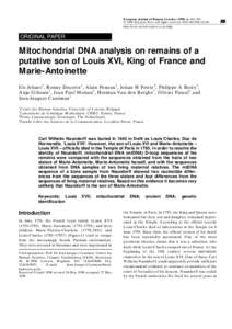 Mitochondrial DNA analysis on remains of a putative son of Louis XVI, King of France and Marie-Antoinette