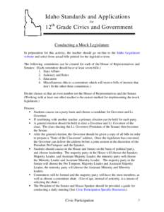 Idaho Standards and Applications for th  12 Grade Civics and Government