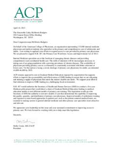 ACP letter to Representative Cathy McMorris Rodgers in support of  H.R. 487, the Primary Care Workforce Access and Improvement Act of[removed]
