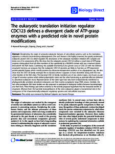 The eukaryotic translation initiation regulator CDC123 defines a divergent clade of ATP-grasp enzymes with a predicted role in novel protein modifications