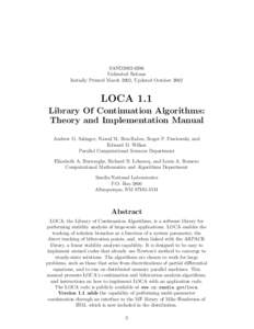 SAND2002-0396 Unlimited Release Initially Printed March 2002, Updated October 2002 LOCA 1.1 Library Of Continuation Algorithms: