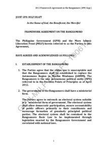 2012	
  Framework	
  Agreement	
  on	
  the	
  Bangsamoro	
  (GPH	
  Copy)	
    JOINT	
  GPH-­‐MILF	
  DRAFT	
  